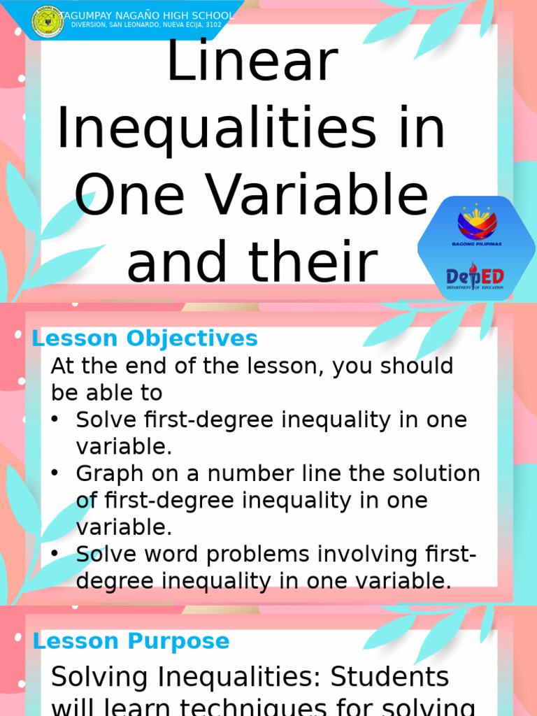 Linear Inequalities in One Variable | PDF | Inequality (Mathematics ...
