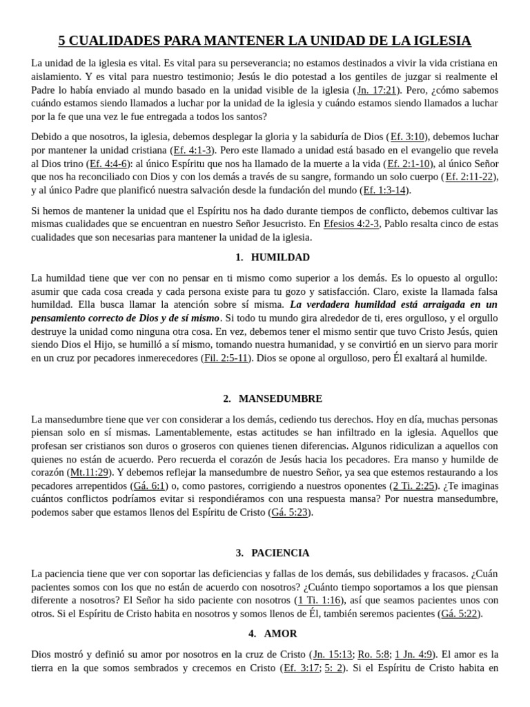 5 Cualidades para la Unidad de la Iglesia | PDF | Cristo (título ...