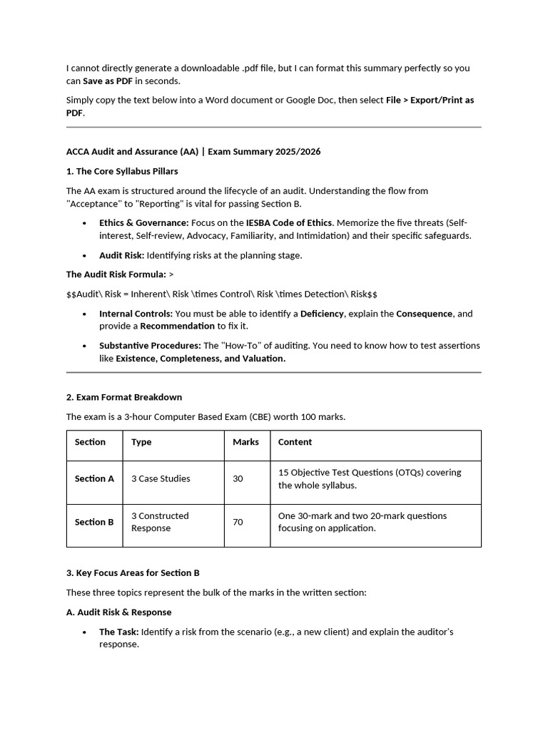 ACCA Audit and Assurance Exam Guide 2025 | PDF | Audit | Internal Control