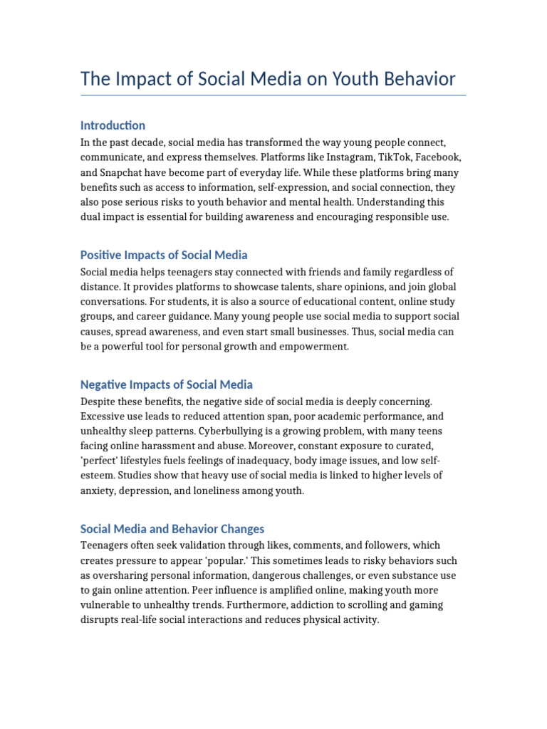 Social Media's Effects on Youth Behavior | PDF | Social Media | Popular ...
