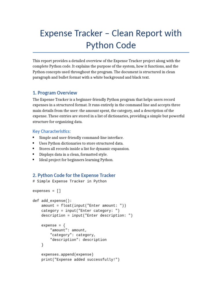Beginner Python Expense Tracker Guide | PDF | Computer Program ...