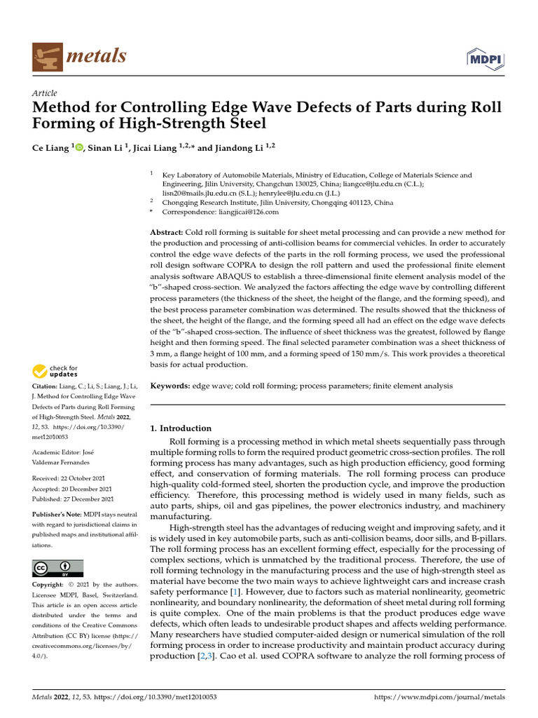 Control of Edge Wave Defects in Roll Forming | PDF | Strength Of ...