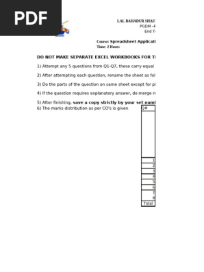 PGDM Spreadsheet Exam Guidelines 2025 | PDF | Microsoft  display picture 1