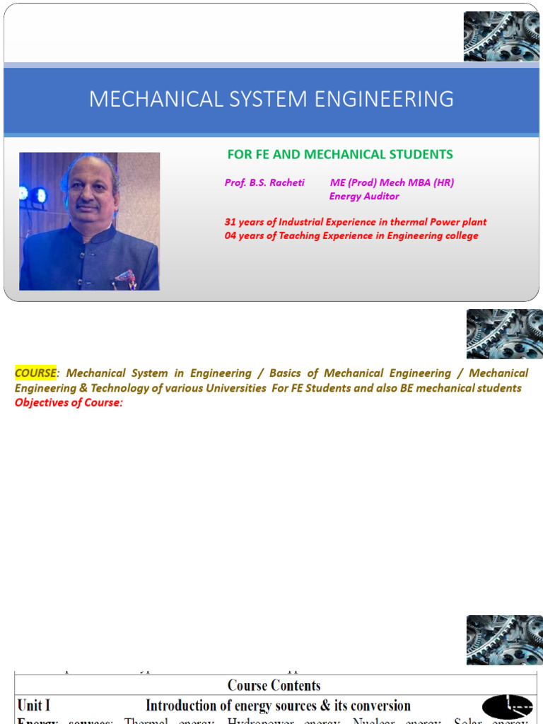 Mechanical Systems Engineering Course Guide | PDF
