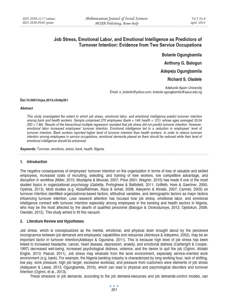 Job Stress and Turnover Intentions in Services | PDF