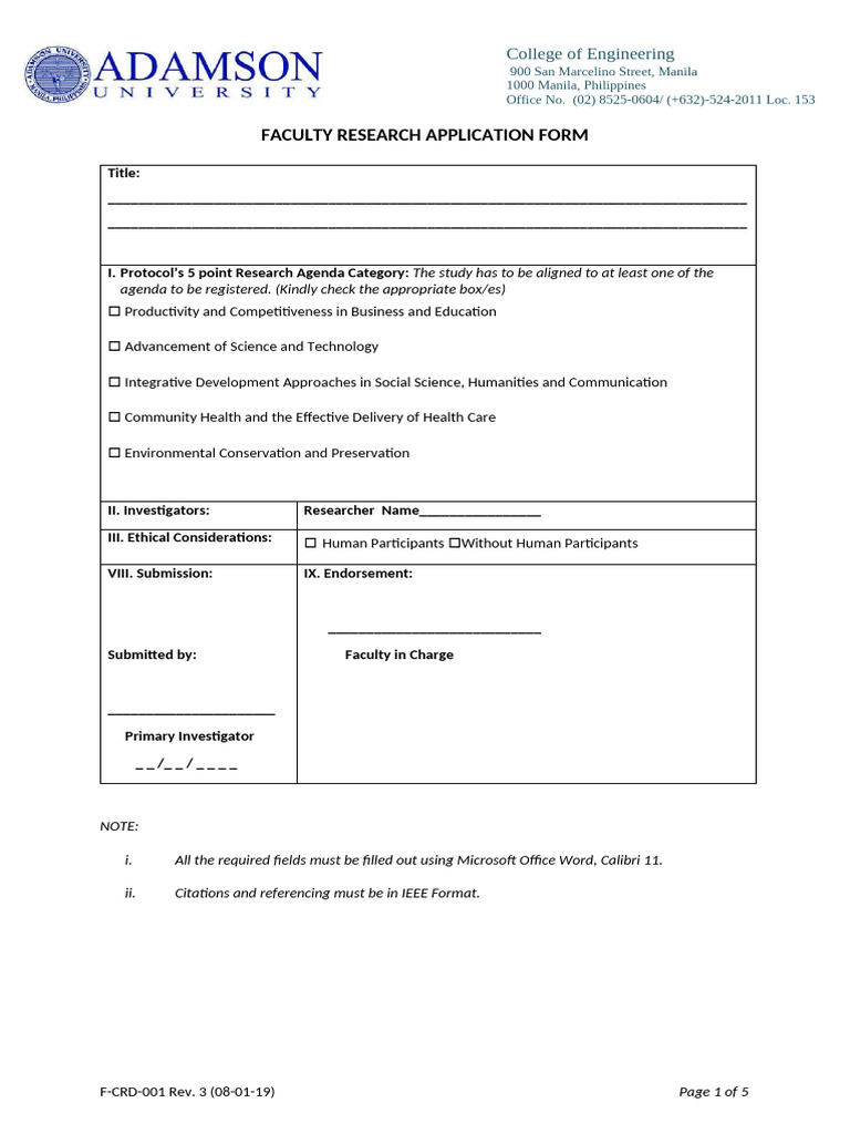 Faculty Research Application Form | PDF | Science | Methodology