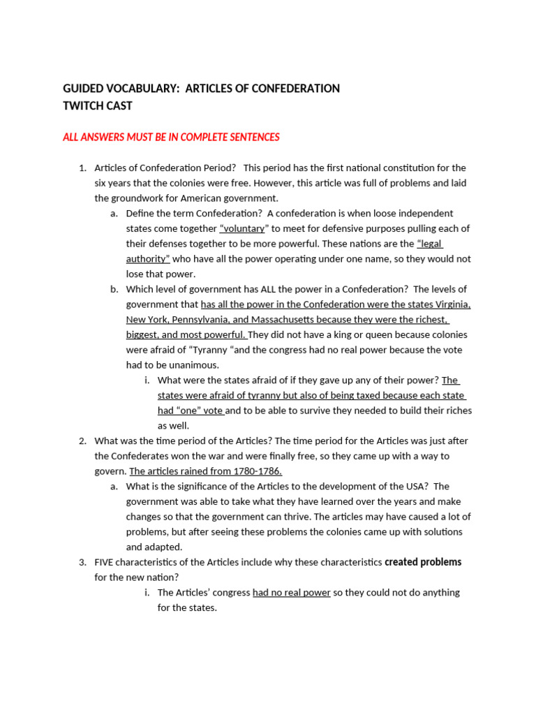 Understanding the Articles of Confederation | PDF | American Government ...