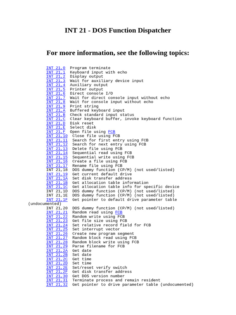 INT 21 | PDF | Computer File | Dos