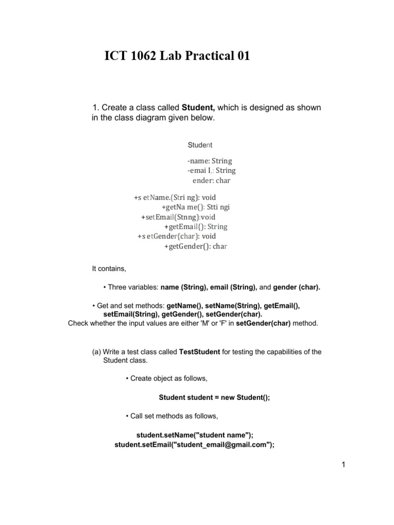 ICT 1062 Lab Practical 01 - OOP | PDF