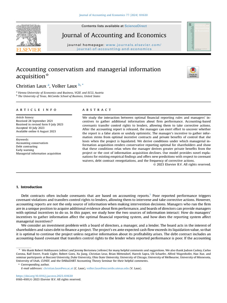 Accounting Conservatism & Managerial Incentives | PDF | Incentive ...