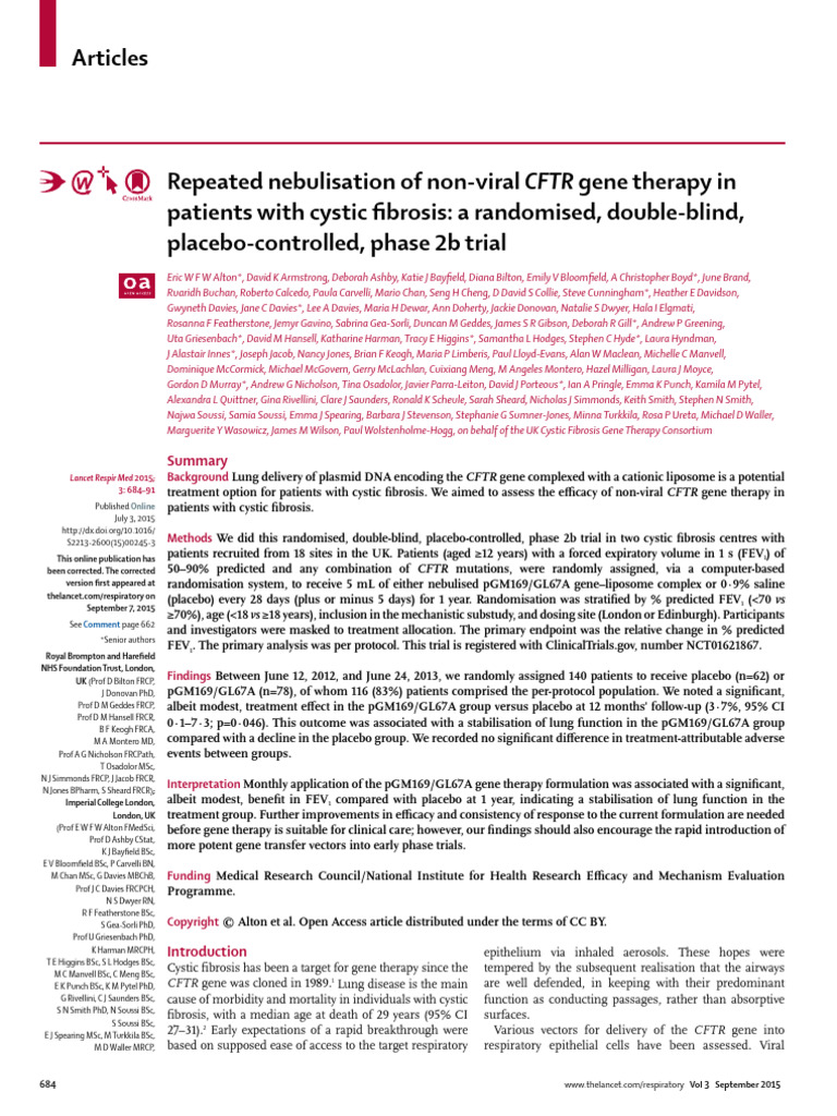 CFTR Gene Therapy for Cystic Fibrosis Trial | PDF | Placebo | Clinical ...