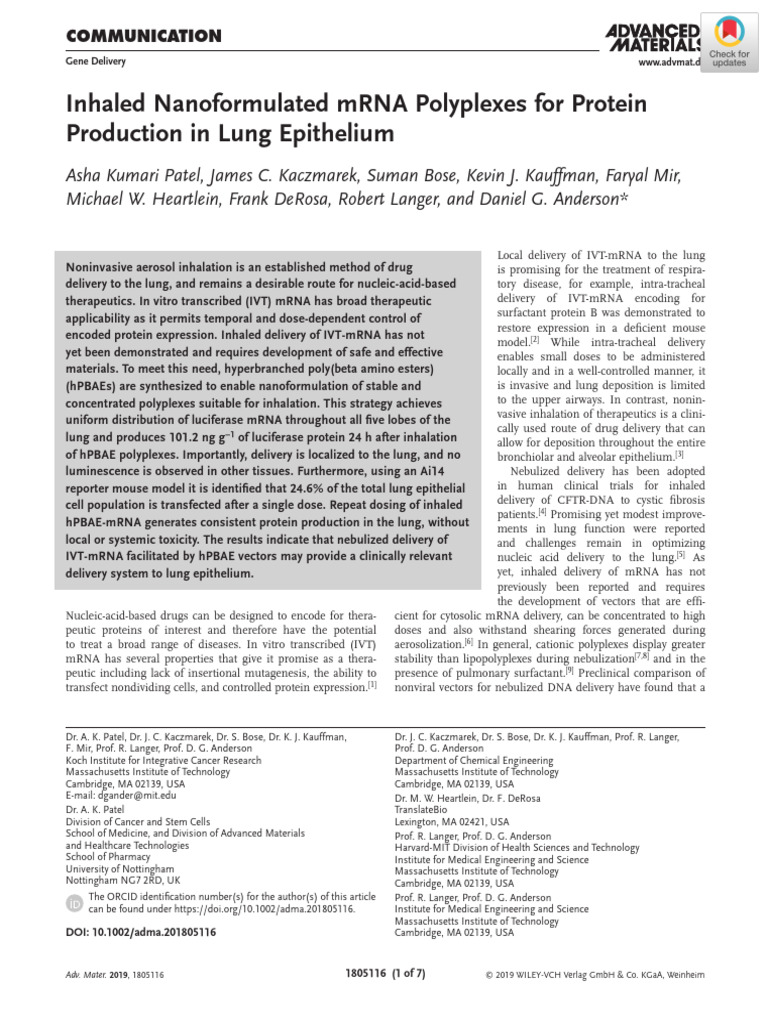 Inhaled Nanoformulated MRNA Polyplexes for Protein Production in Lung ...