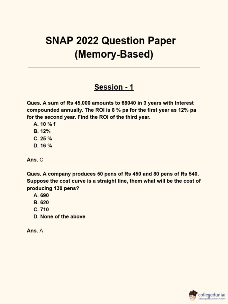 SNAP 2022 Question Paper Memory Based 7c83c3a52d11d9007e49a1a37ff680fe ...