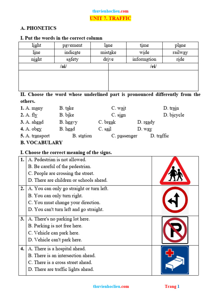 Traffic Vocabulary and Grammar Exercises | PDF | Traffic | Traffic Light