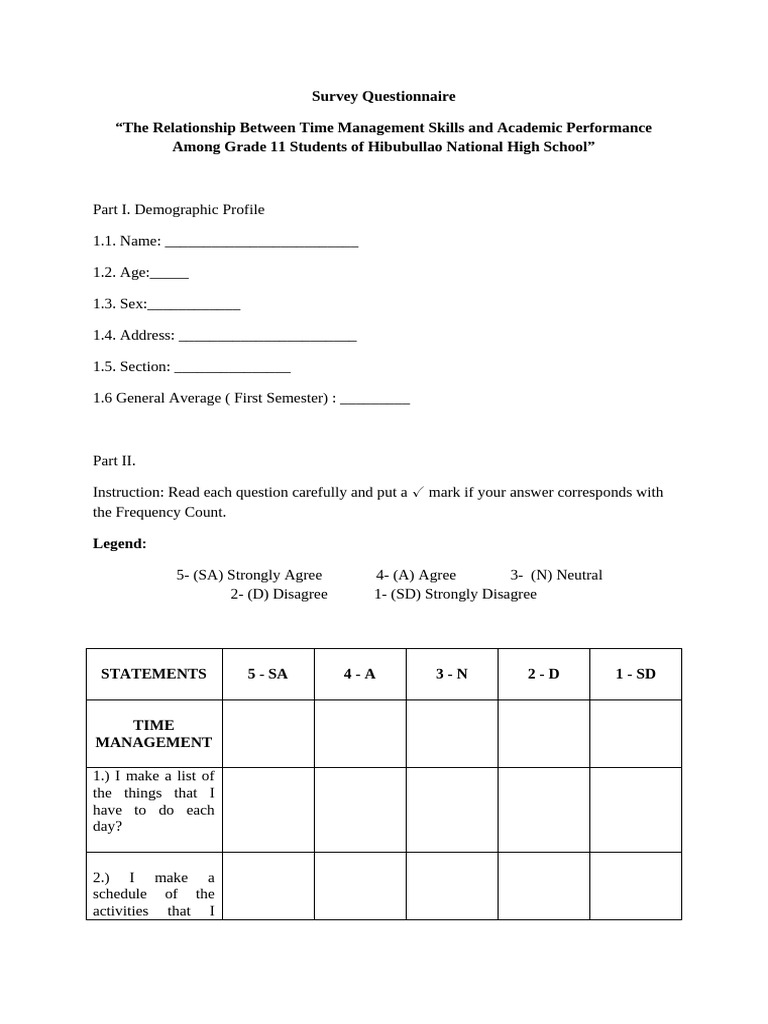 Time Management and Academic Success Survey | PDF