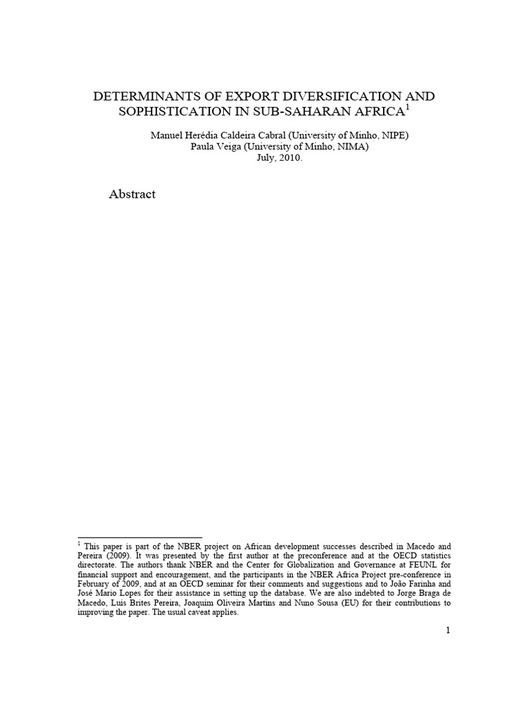 Export Diversification in Sub-Saharan Africa | PDF | Econometrics ...