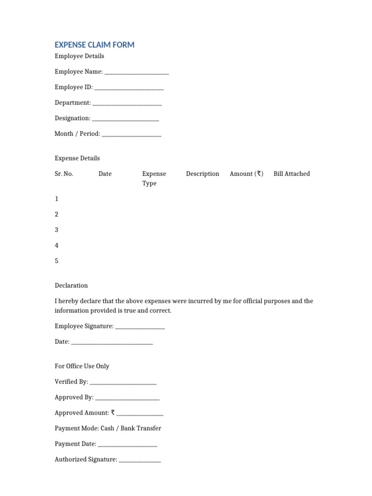 Employee Expense Claim Form | PDF