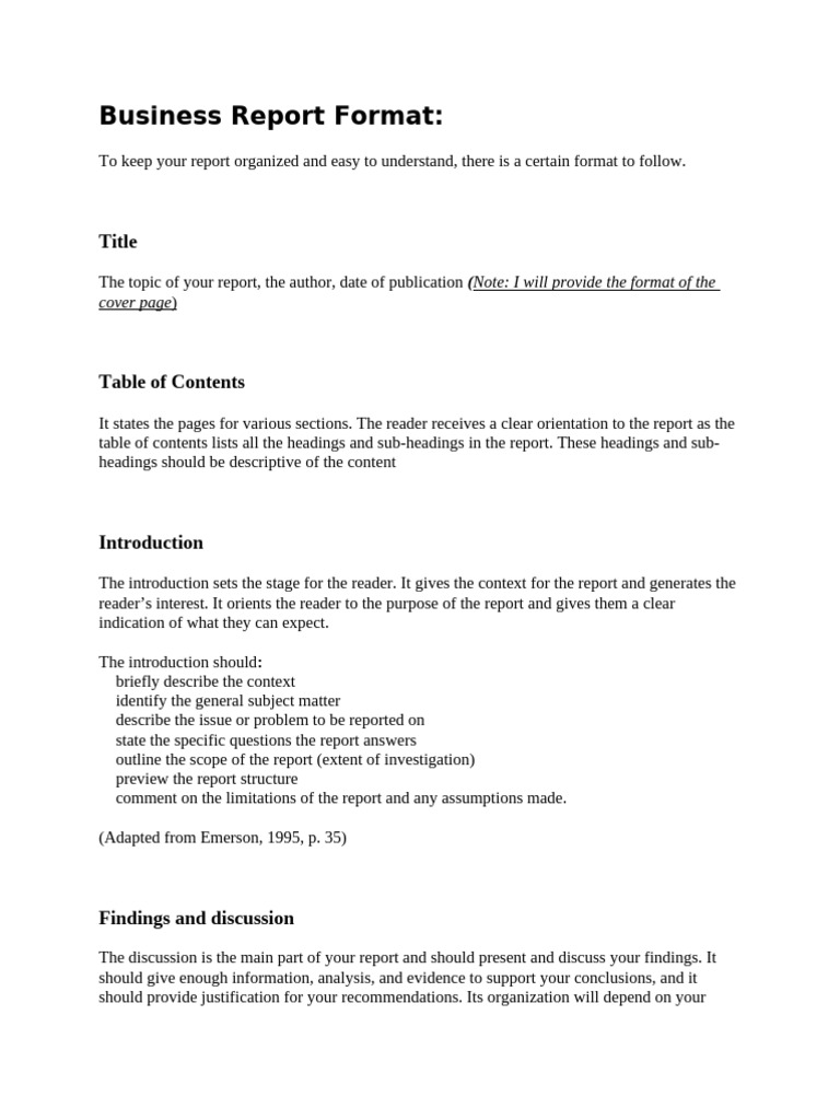 Business Report Structure Guide | PDF | Table Of Contents | Cognition