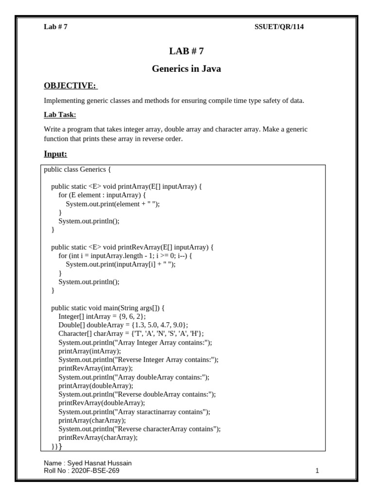 Java Generics: Reverse Array Printing | PDF