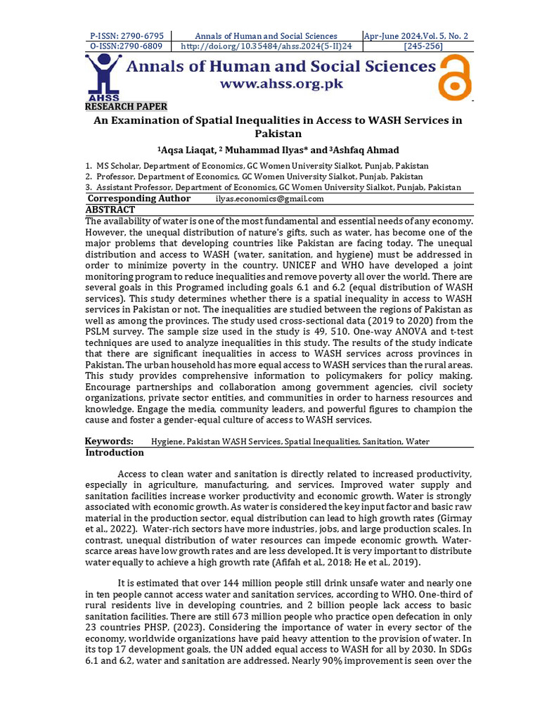 Spatial Inequalities in Pakistan's WASH Services | PDF | Wash | Variance