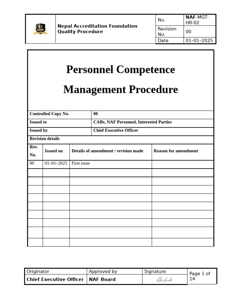 NAF MGT HR 02 Personnel Competence Management Procedure | PDF | Quality ...