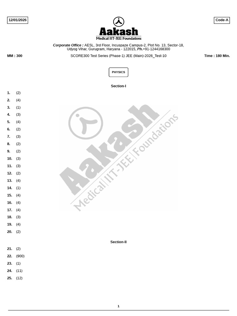 JEE Main 2026 Test Series Phase-1 | PDF | Distillation | Physical Chemistry
