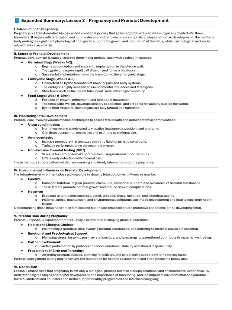 Pregnancy and Prenatal Development Guide | PDF | Prenatal Development ...