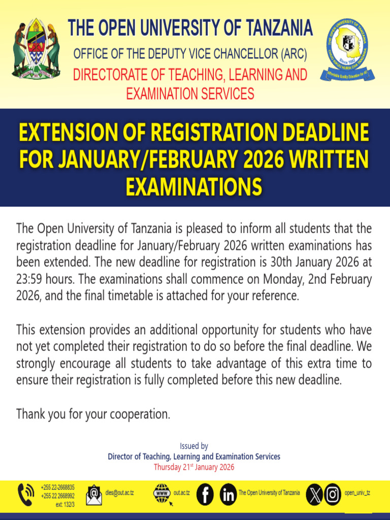 Registration Deadline Extended for Exams | PDF