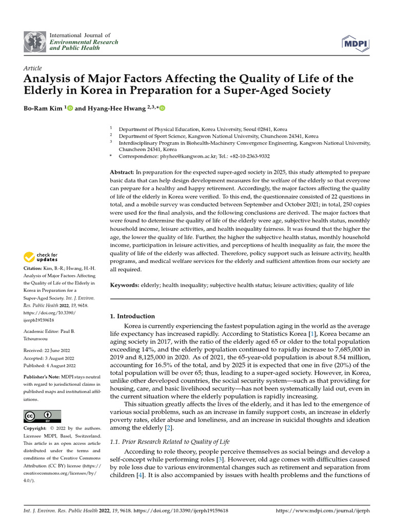 Factors Influencing Elderly Life Quality in Korea | PDF | Quality Of ...