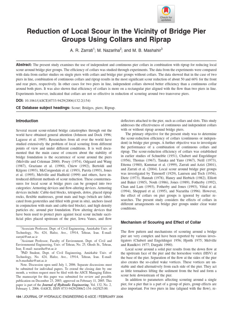 Scour Reduction at Bridge Piers Using Collars | PDF | Vortices | Civil ...