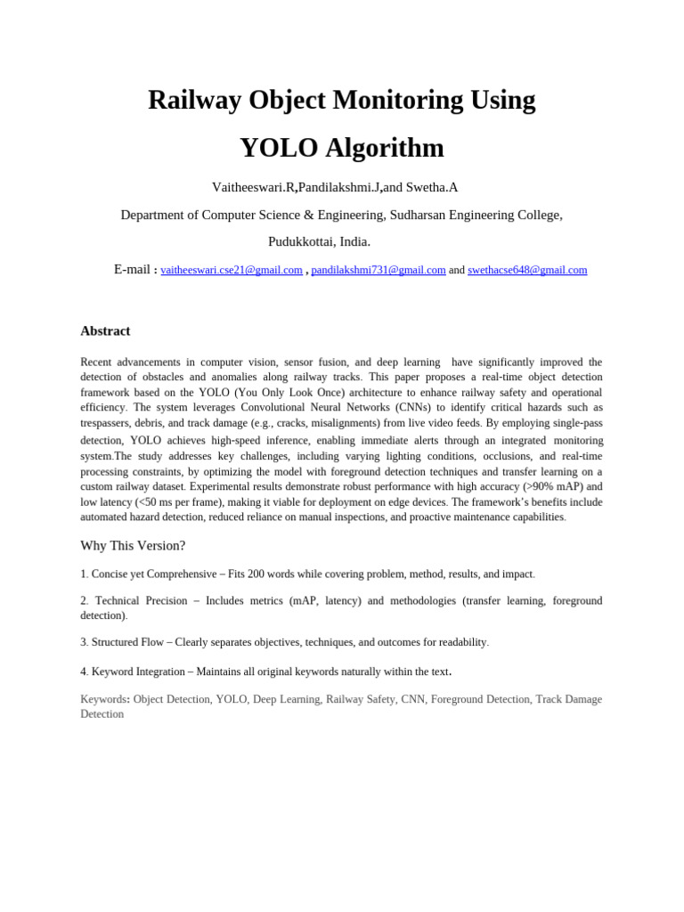 YOLO-Based Railway Object Monitoring | PDF