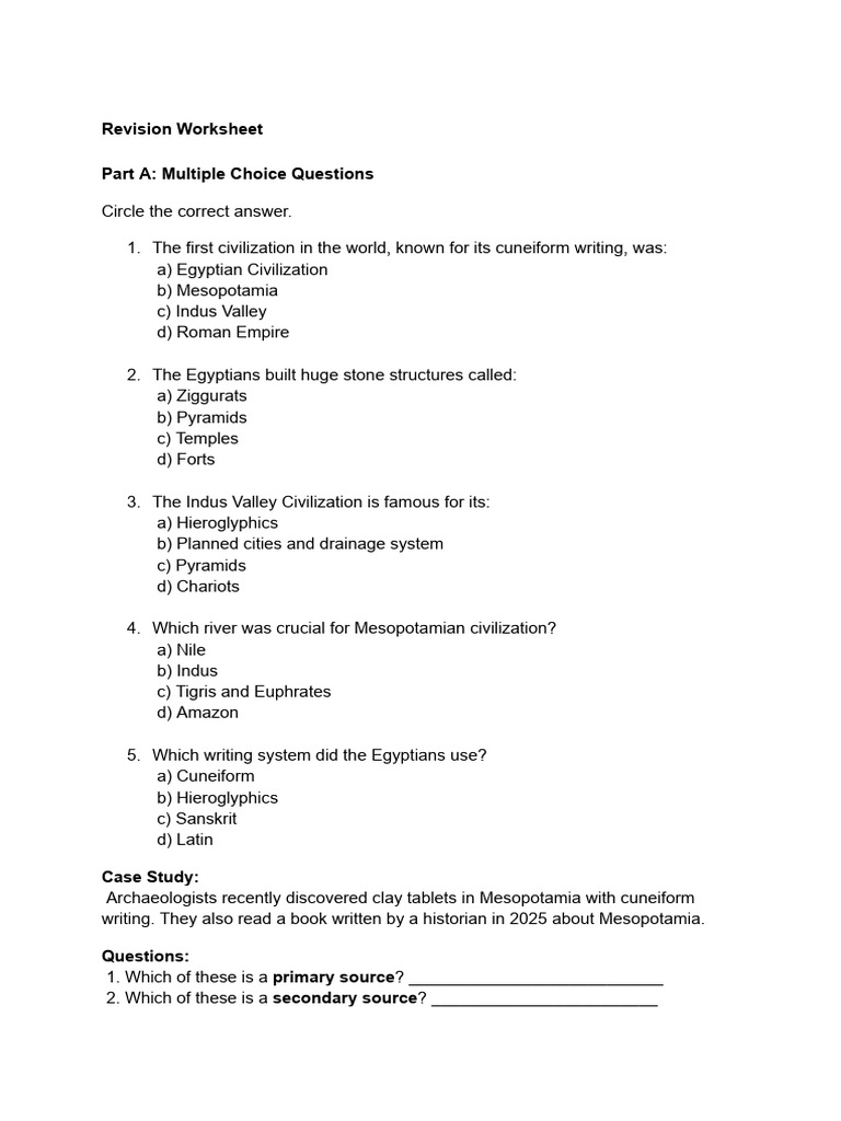 Ancient Civilizations Revision Worksheet | PDF