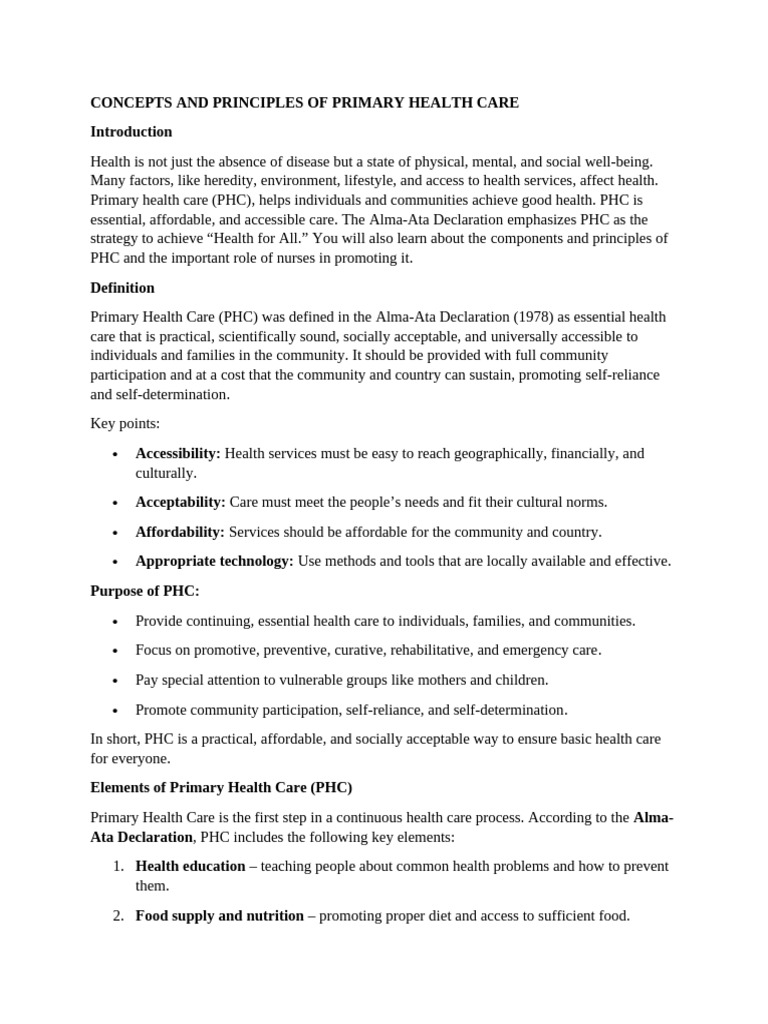 Principles of Primary Health Care Explained | PDF | Health Care ...