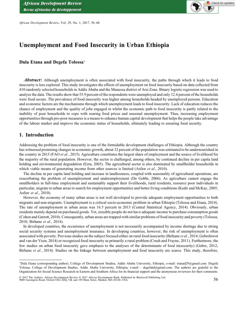 Unemployment's Impact on Food Insecurity in Ethiopia | PDF | Food ...