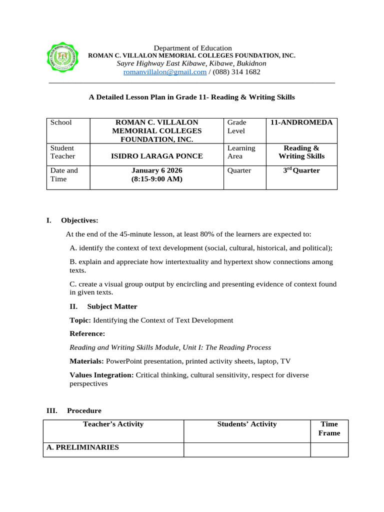 Grade 11 Reading & Writing Lesson Plan | PDF | Earthquakes ...