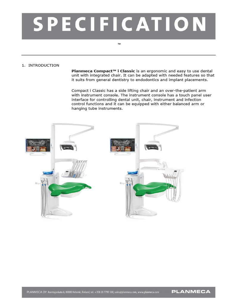 Planmeca Compact i Classic Dental Unit | PDF | Upholstery | Mains ...