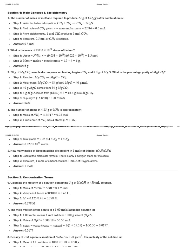 Unit-01 Neet Pyq | PDF | Mole (Unit) | Stoichiometry