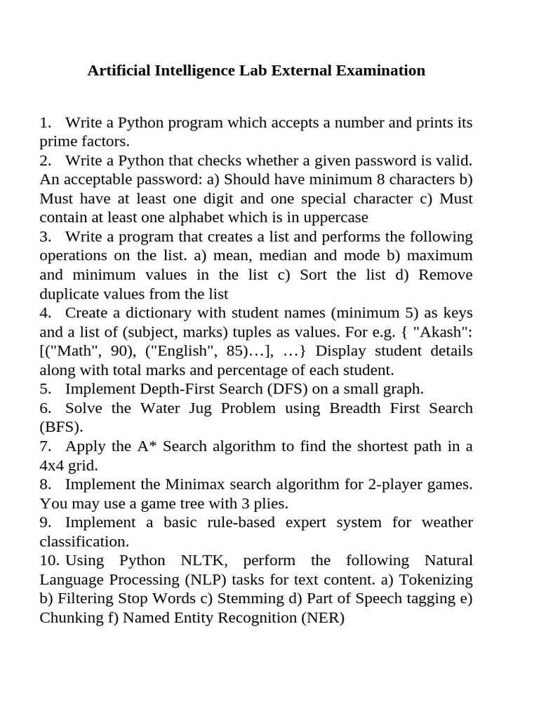 Python Programs for AI Lab Tasks | PDF