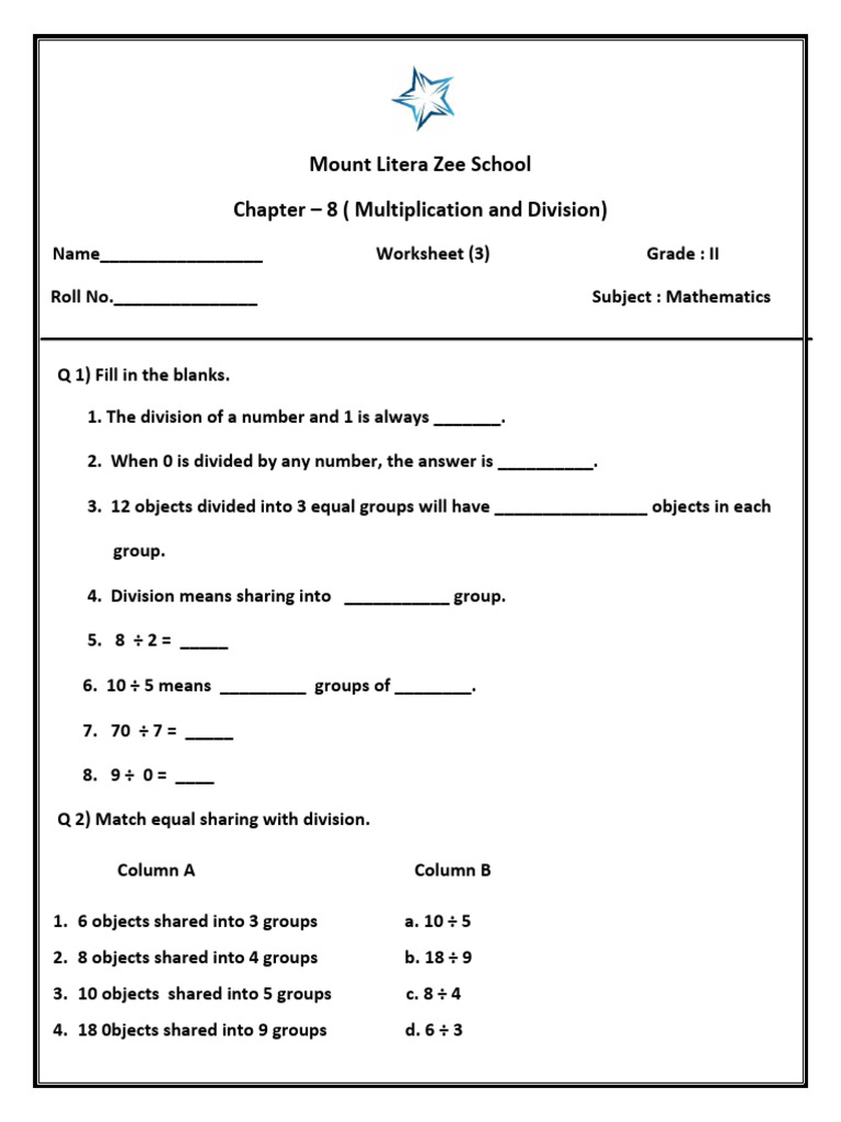 Grade 2 Math Worksheet: Division Concepts | PDF