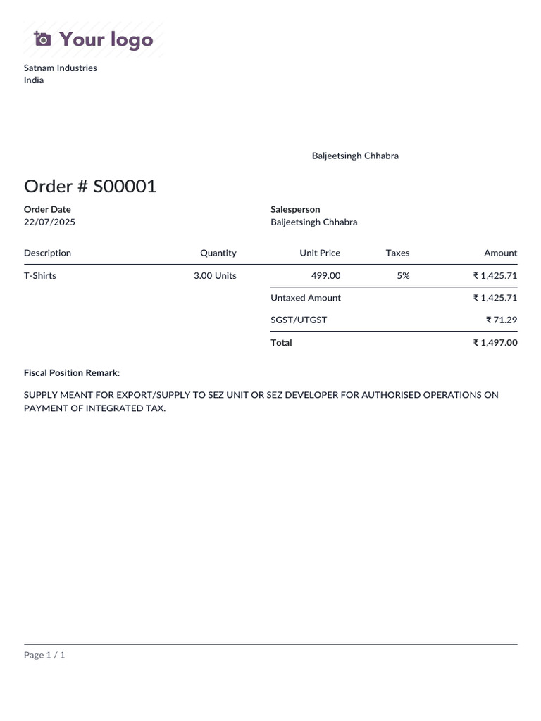 Order - S00001 | PDF