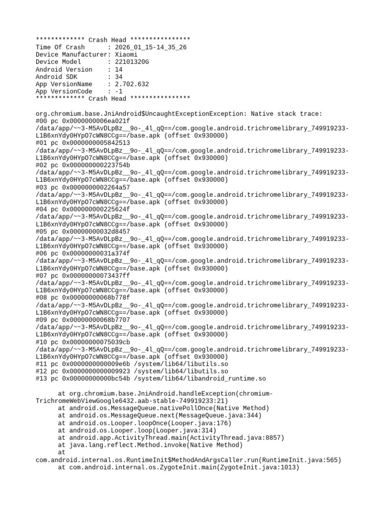 Xiaomi Crash Report for App 2.702.632 | PDF | Mobile App | Software