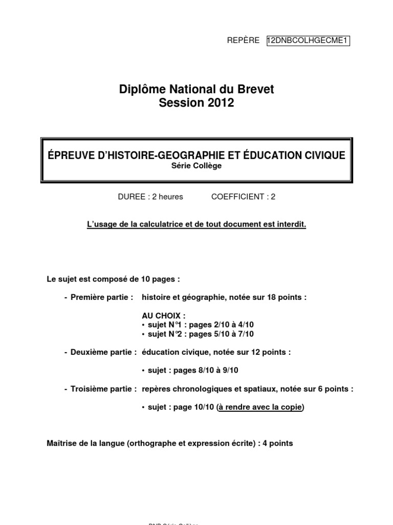 Dnb Histoire Géo Pdf : Préparer le DNB avec les sujets des annales – MENXBY