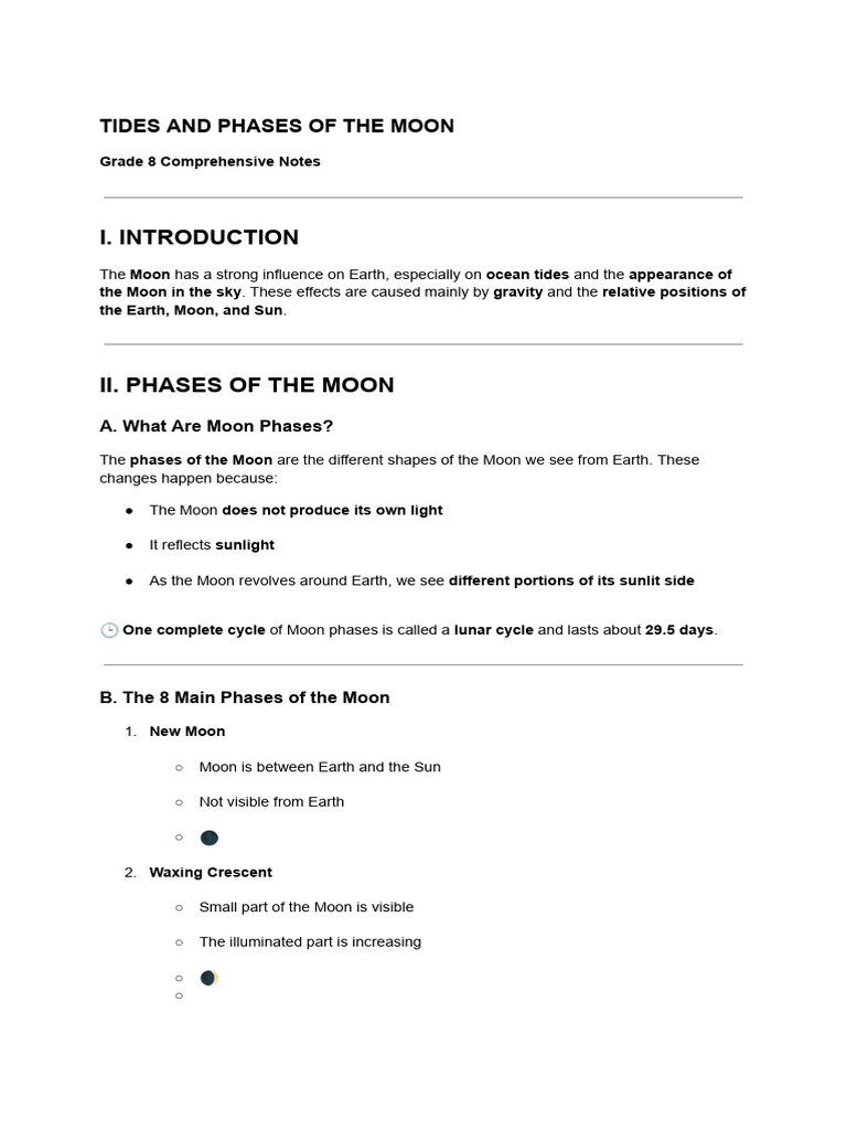 Moon Phases and Tides Explained | PDF | Tide | Moon