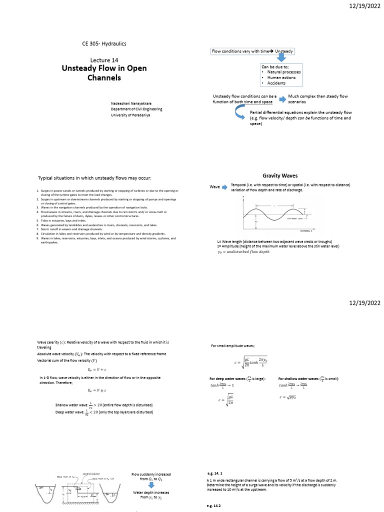 Unsteady Flow Dynamics in Open Channels | PDF | Discharge (Hydrology ...