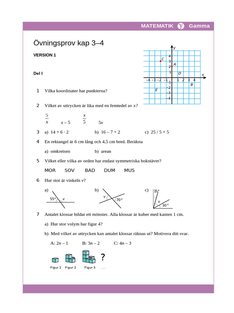 G Övningsprov Kap 3-4 Ver 1 v-2 | PDF