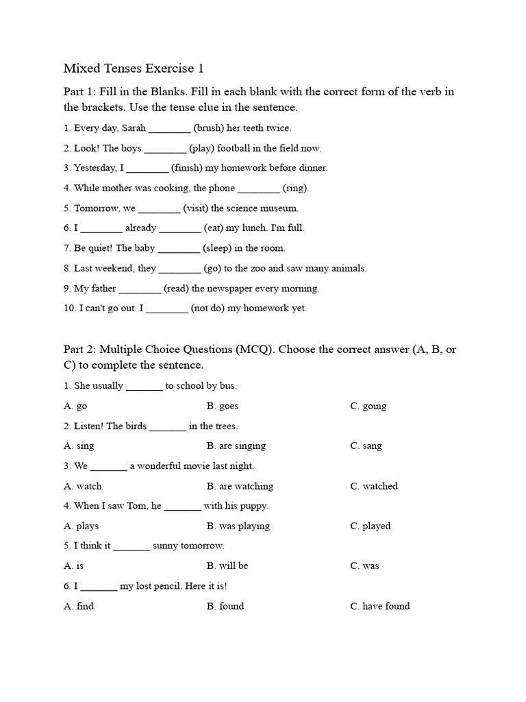 Mixed Tenses Practice Exercises | PDF