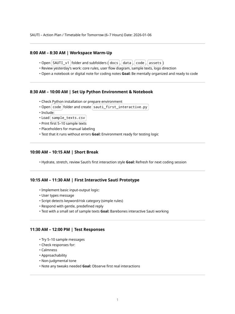 Sauti Interactive Prototype Action Plan | PDF