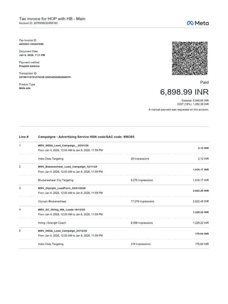 Tax Invoice for Meta Ads Services | PDF | Government Finances | Taxes