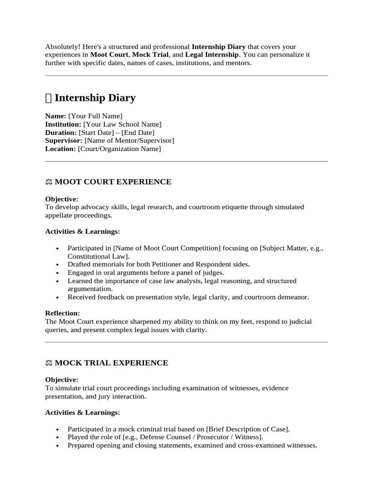 Internship Diary Sample | PDF | Trials | Courtroom