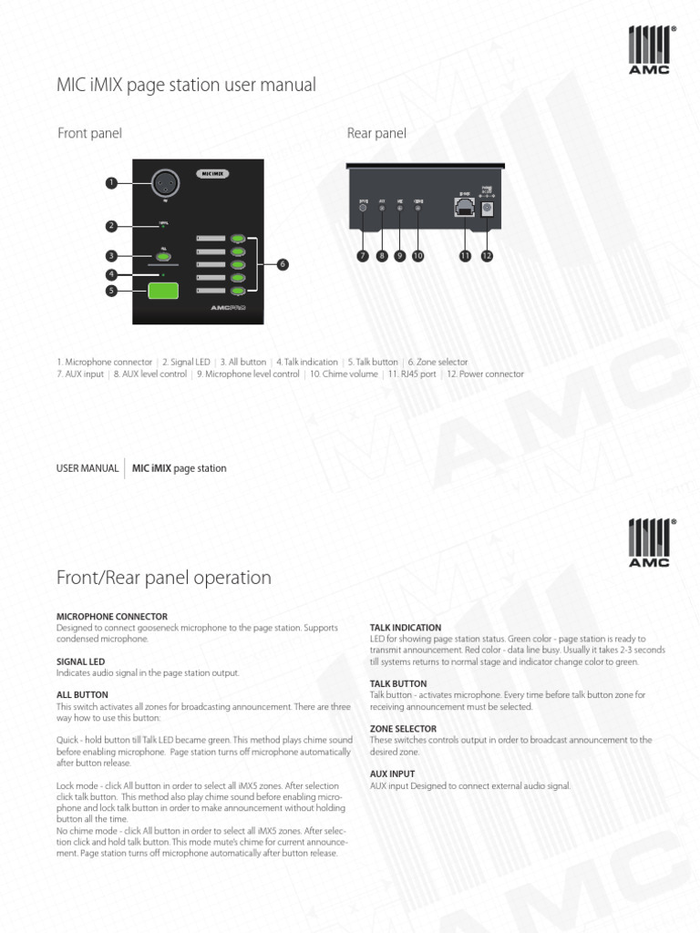 MIC iMIX Page Station User Manual | PDF | Microphone | Information And ...